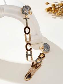 1 Pair Luxury Exquisite Sparkling Rugby Helmet Letter TOUCH DOWN Rugby Match Versatile Fashion Women's Earrings Party Gifts - Earrings - View 5