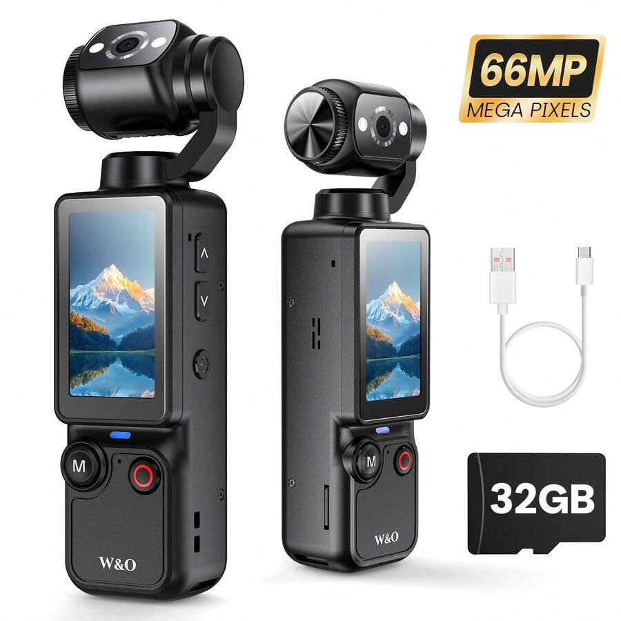 W&O New Vlogging Camera: 4K Digital Camera With 180° Rotating Lens & 16x Zoom​ - Features 1MP Photos, Autofocus, And Flash For Night Shooting. Supports 32GB Memory Card With 2000mAh Battery. An Ideal Gift For Valentine's Day, Christmas, And Travel Adventures. - 黑色 - 查看 1