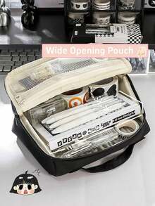 1pc Large Capacity Pencil Case Simple Japanese Style Pencil Case Multifunctional Storage Bag Women's Cosmetic Bag Washing Bag Student Stationery Bag,Pencil Pouch,School Bag - 彩色 - 查看 5