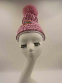 1pc Women's Thick Warm Wool Hat, Women's Winter Wool Pom Pom Knit Hat, Multi-Functional Thick Cold-Proof Hat - Fleece-lined and Thickened - Pink - View 14