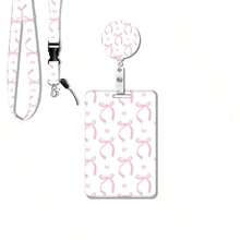 1件套（证件夹+挂绳+卡套）可爱蝴蝶结证件卷轴，可伸缩证件套，护士挂绳，医务助理名片夹，袖夹，竖款证件保护套，适用于医务工作者、护士、护理学生、教师、青年、上班族、志愿者，护士节办公礼品 - 淺粉色 - 查看 8