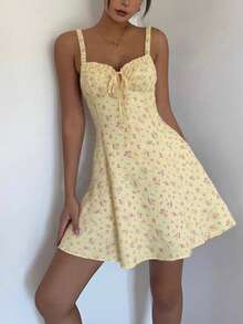 Temptaria Đầm mini hai dây co giãn, hở lưng, họa tiết hoa mùa hè dành cho nữ, gợi cảm, thích hợp mặc hàng ngày, đi biển và chụp ảnh. - Nhiều màu - Xem 10