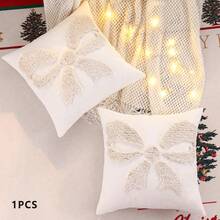 Fundas de almohada navideñas con bordado de lazo, fundas de cojín, decoraciones de fiesta para sofá cama, decoración de otoño, Año Nuevo, regalos de San Valentín, regalo de Navidad, clásico y elegante,  de , alta tasa de recompra. - Blanco - Ver 3