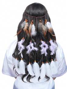 Feather Headpiece, Women's Festival Headpiece, Bohemian Feather Rope Crown Headpiece, Girls' Fashion Headband, Party & Wedding Winter Hair Accessory Summer Beach Hair Bands - Multicolor - View 7