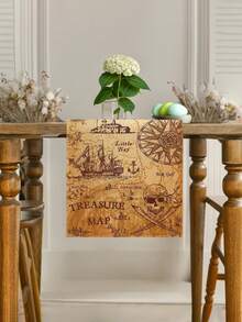 1pc Pirate Treasure Map Table Runner, Indiana Jones Themed Decor, Multiple Sizes, Machine Washable, Polyester Fiber Rectangular Tablecloth For Home Decoration - Multicolor - View 8