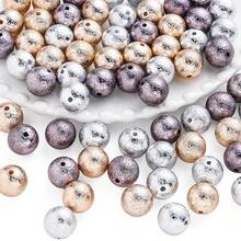 10Pcs 16mm Handmade Silvery Plated Stardust Plastic Round Ball Spacer Wrinkle Beads For Jewelry Making DIY Bracelet Phone Chain Craft Supplies