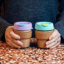 KeepCup Taza de café de vidrio templado reutilizable, taza de viaje con tapa a prueba de derrames, banda de corcho para preparación, ligera, sin , tamaño mediano, 12 onzas, luz de luna(Morado M (Pack of 1)) - Multicolor - Ver 2
