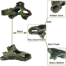 逼真树脂海龟晒太阳平台 - 人造岩石庇护所和爬行动物、青蛙和海龟栖息地 | 易于安装的水族箱装饰，具有天然岩石纹理和绿色苔藓覆盖，海龟栖息地装饰