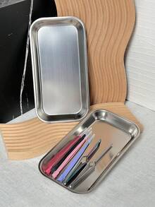 1pc Stainless Steel Cosmetic Organizer Tray, Tattoo Equipment Tray, Doctor Surgical Tray, Dental Tray, False Nail Tray, Tools - Silver - View 1
