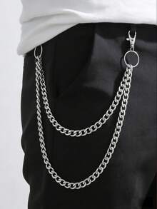 1 pièce Chaîne de pantalon en métal à double couche de style punk, accessoire de chaîne porte-clés polyvalent, convient pour un port quotidien - Argent - Voir 4