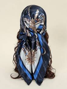 1 chiếc khăn vuông thời trang mùa hè dành cho nữ, họa tiết da báo và dây xích, kích thước 90cm, kiểu khăn bandana đa năng dùng hàng ngày. - 256-Xanh Tây Tạng - Xem 3