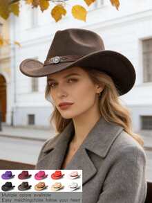 A Unisex Western Cowboy Top Hat With A Detachable Striped Floral Belt Buckle Is Perfect For Casual Daily Wear, Outdoor Activities, Horseback Riding, Music Festivals, Party Stage Performances And Western Cowboy Gatherings. It Is Also The Best Choice As A Fashionable Hat (One For Everyone). - Pu Flower Diamond Hat - View 12