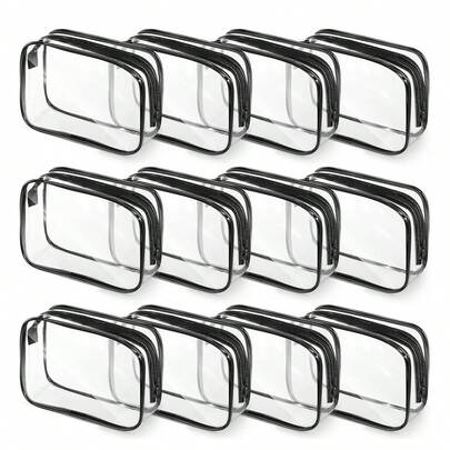 12pcs Transparent PVC Zipper Makeup Bags - High Quality Cosmetic And Toiletry Storage Pouches, Ideal For Travel, Bathroom And Holiday Essentials (Medium Size, Clear), Bathroom Accessories,Pouch,Makeup Pouch,Travel Essential