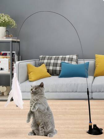 1 Cat-Teasing Stick With Sucker, Which Can Be Held By Hand. (Products Are Divided Into Ordinary Sucker And Powerful Sucker, So It Is Recommended To Buy Powerful Sucker, Which Has Stronger Suction.) Cat Toys, Boring Toys, Cat Toys With Sucker, Puppy Toys, Cat-Teasing Toys, Boring Bite Prevention, Replaceable Head, Dedicated For Cats, Liberating Cats' Nature, Not Easy To Break, And Firm Base.