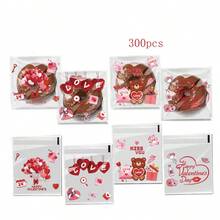 100/200/300pcs Valentine's Day Heart Pattern Gift Packaging Bags, Transparent Self-Adhesive Bags, Mixed Designs, Full Of Love And Romance, Suitable For Valentine's Day, Wedding, Birthday, Anniversary And Other Party Gifts