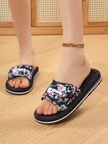 Women's Adjustable Strap Sandals, Outdoor Beach Slippers, Lightweight Flat Casual Slides, Fashion Summer Slippers - Black - View 2