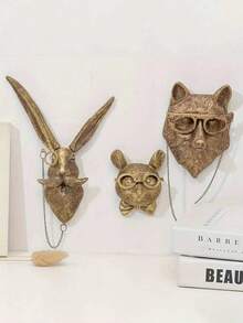 Duża/Mała (głowa niedźwiedzia, głowa królika, głowa jelenia, głowa myszy, głowa lisa) Dekoracyjna zawieszka ścienna, wystrój domu, brązowa rzeźba zwierzęcia z żywicy, ozdoba ścienna - Ozdoby - Zobacz 1