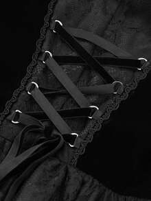 EVA LADY Đầm kiểu sườn xám Gothic cổ đứng tay loe, thích hợp cho tiệc chủ đề tối màu. - màu đen - Xem 8