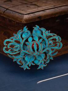 1 st vintage kinesisk stil landskap turkos & korall brosch, lämplig för kvinnor vardag, festival, festkläder, present till flickvän/bästa vän - Röd - Visa 2