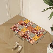 1pc  Floral Welcome Mat - Non-Slip, Durable Polyester Floor Mat With Vibrant Geometric & Floral Patterns In Orange, Brown, Beige, And Blue - Perfect For Indoor/Outdoor Entryways, Kitchens, And Doors, Indoor Outdoor Mat |   Vibrant Welcome Mat |   Durable Polyester - màu đen - Xem 6