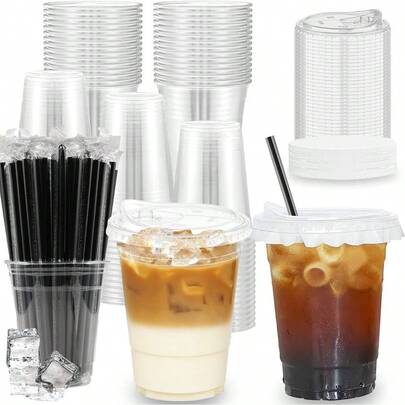 - Pack 360ml Plastic Cups With Lids, Straws And Leak - Proof Paper Liners, BPA - Reusable Cold Drinking Cups, Tea, Smoothies, Iced Coffee, Party, BBQ 12, Ounces