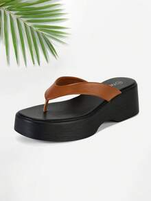 Women's Thick Sole Thong Sandals Casual&Simple Flip Flops Comfortable Soft Platform Sandals - màu nâu - Xem 3