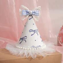 1pc Pearl Bow Lace Birthday Hat, Party Decoration & Photo Prop - Multicolor - View 17