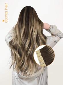 DOORES 50g 20pcs Tape In Hair Extensions 100% Real Human Remy Hair Chocolate Brown To Caramel Gold, Heat Friendly & Colorable Seamless Tape Adhesive Straight Skin Weft Tapeins For Thin Hair Woman Add Volume & Length, Easy To Apply Hair Transformation, Holds Up Well For Cosplay, Daily Use, Graduation, Anniversary, Holiday Hairstyles - S4/26/4 - View 2
