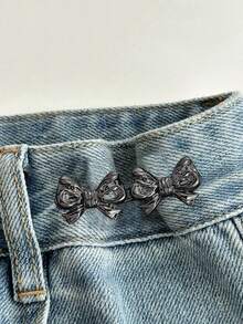 Adjustable Waist Tightener Buckle For Pants No Sewing Jeans Buttons Pins Decorative Bow Shaped Clips For Trouser Fit - Black - View 4