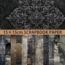 24/36张复古哥特式暗黑拼贴剪贴簿纸，5.9*5.9英寸单面加厚暗黑拼贴风格破旧腐朽门图案剪贴簿纸，非常适合子弹笔记、DIY手工、日记用品 - 黑色 - 查看 4