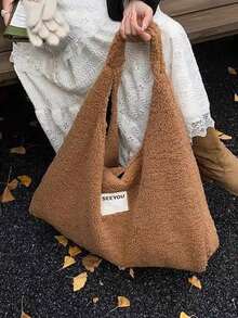 Bolso de mano grande y esponjoso de diseño exclusivo coreano para mujer, con gran capacidad, para llevar al hombro o debajo del brazo, estilo holgado, para otoño/invierno