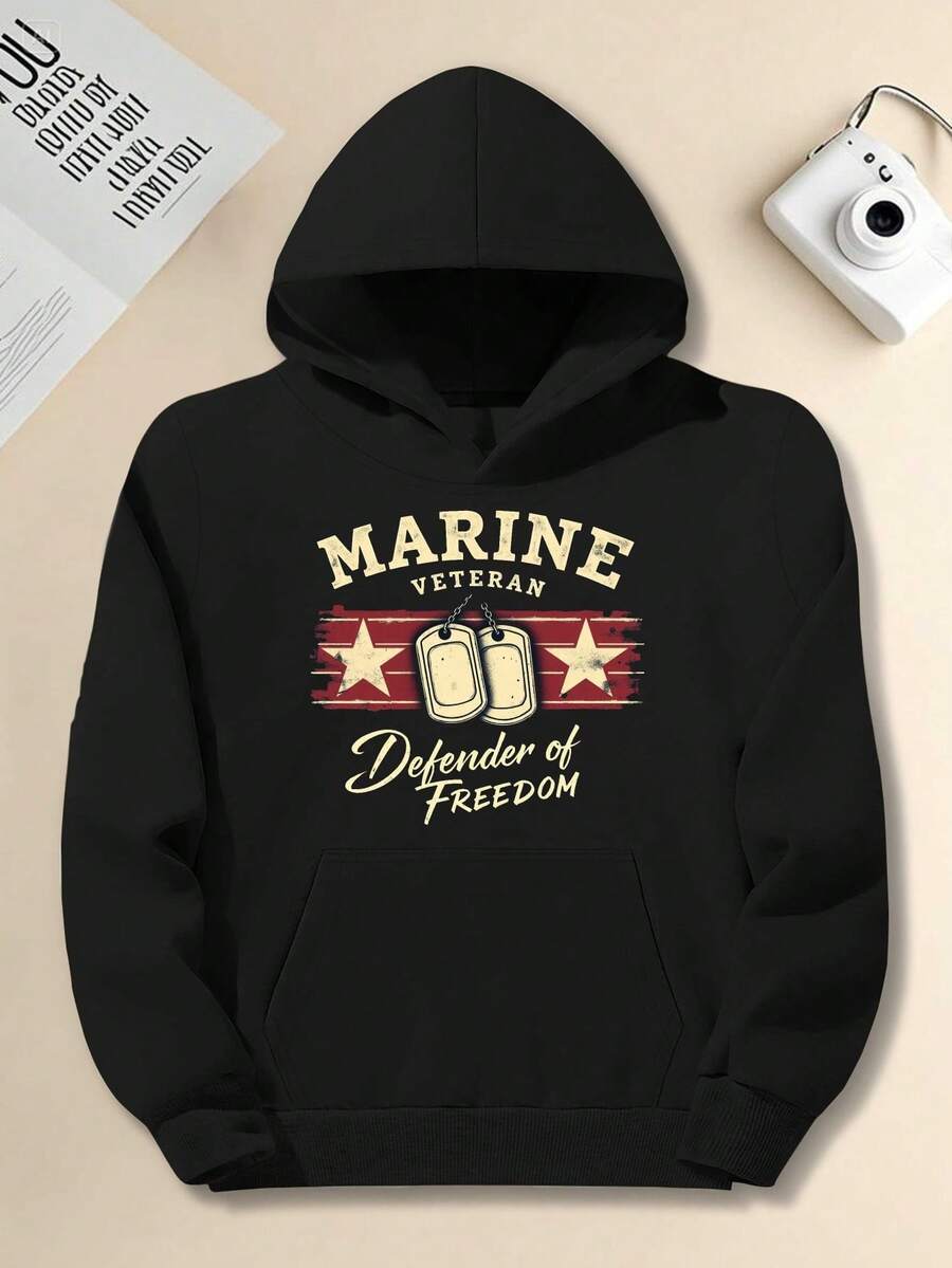 Felpa con cappuccio Navy Freedom Guard - Modello militare, Felpa con cappuccio oversize, Adatta per veterani, abbigliamento casual e abbigliamento per anniversari - JPH-9, Abbigliamento patriottico, Design di stampa accattivante, Cuciture di alta qualità, Top a maniche lunghe, Per indossatori patriottici, Taglie forti - nero - Visualizzare 1