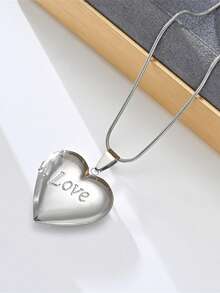 1 chiếc mặt dây chuyền hình ổ khóa bằng thép không gỉ kiểu cổ điển, mặt dây chuyền hình tròn rỗng có thể mở được. - Bạc - Xem 7