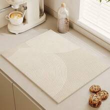 1pc Geometric Pattern, Line Style Drainage Mat, Diatomite Clay Kitchen Drain Mat, Bowl & Plate Drying Pad, Washable Bar Counter Absorbent Mat, Heat Insulation Pad, Tabletop Protector, Home Kitchen Dining Table Decor, Tableware Accessory