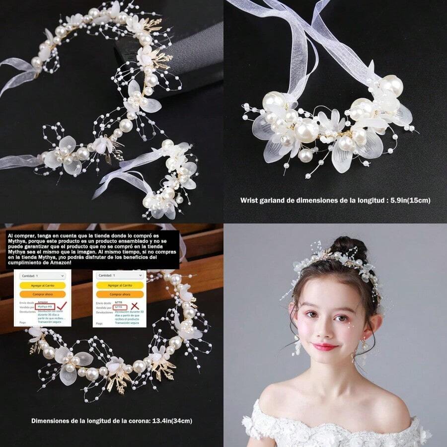 Mythya Bandas para el Cabello y Wrist Garland Accessories Diadema de Aleacion Floral Accesorios para el Cabello Diadema de Cristal de Princesa Graduacion Fotografia para Niñas y MujeresConveniente y duradero,Los favoritos de los niños - Multicolor - Ver 1