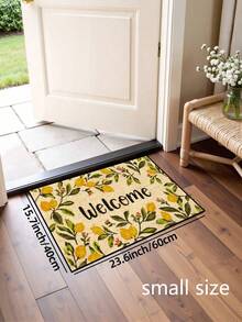 1 pieza Felpudo con patrón de "Bienvenida" de hojas de limón de primavera, estilo rústico de fibra de poliéster lavable para sala de estar, cocina, dormitorio, entrada, decoración del hogar, adecuado para todas las estaciones - Amarillo - Ver 14