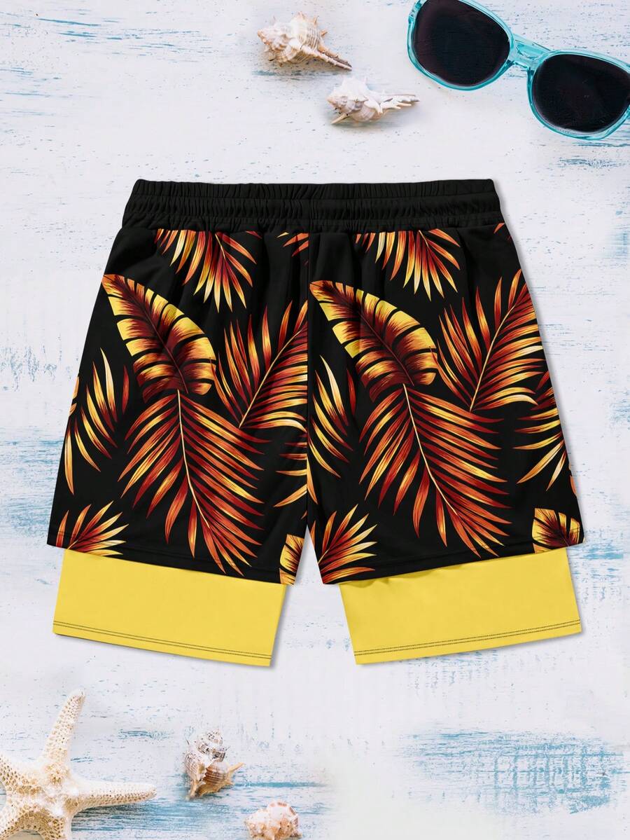 Men's Colorblock Casual Beach Shorts, Men's Double-Layer Beach Shorts - Multicolor - View 1