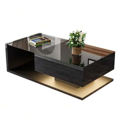 Coffee Table, Glossy Black. Side Table, Coffee Table With Glass Top