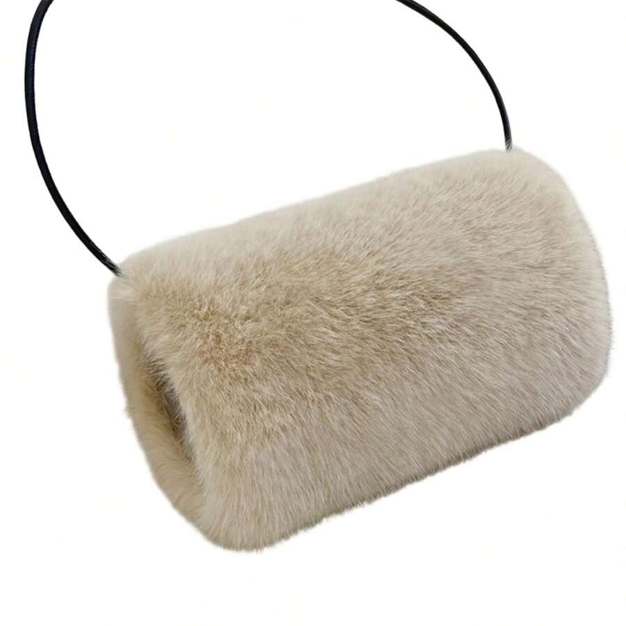 Faux Fur Hand Warmer Muff Portable Warm Plush Hand Cushion With Strap For Winter Outdoor Activity - Khaki - View 1