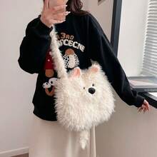 Women Shoulder Bag, Cartoon Dog Plush Bag Large Capacity Crossbody Bag For Casual Daily - White - View 3