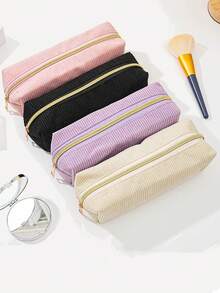 女士灯芯绒铅笔盒、灯芯绒化妆包、时尚旅行洗漱包、可爱手提铅笔盒、化妆刷收纳盒、拉链铅笔盒、学生文具收纳盒、办公家用铅笔盒、收纳盒、个性化礼物、返校必备 - 彩色 - 查看 2