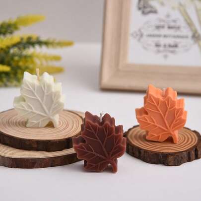 手工枫叶大豆蜡烛 - 天然香氛蜡烛，适合秋季装饰、感恩节礼物、派对餐具和家居香氛