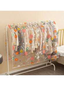 大容量防水衣物防尘罩 - 透明PEVA材质，透气防潮，90/130厘米，保护衣物免受灰尘、宠物毛发和褪色侵害，适用于外套、连衣裙和夹克，衣柜收纳好帮手 | 花卉图案 | 透明可视收纳，防水面料 - 彩色 - 查看 1