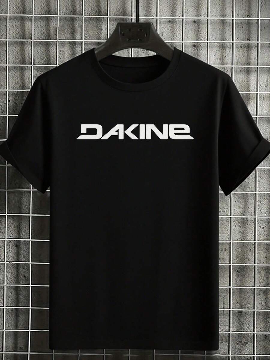 1PC,Plus Size Men's Logo Print T-Shirt For Men And Women Casual Streetwear Fashion Top Lightweight Breathable Cotton Blend - 黑色 - 查看 1