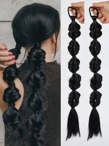 2条20英寸长辫子马尾假发，泡泡辫合成自然染色扭辫扎辫子脏辫双灯笼马尾 - 彩色 - 查看 18
