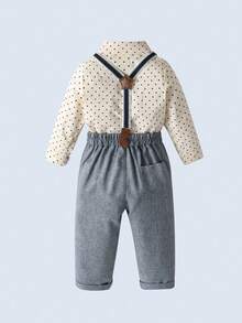 BOARNSEORL 两件套男婴绅士套装 - 长袖衬衫配蝴蝶结和灰色背带裤，时尚可爱，适合生日派对、宴会、洗礼等场合。 - 灰色 - 查看 4