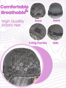 Salt And Pepper Straight Full Machine Made Wig Human Hair Grey Human Hair Wig With Highlights 150% Density Grey Salt & Pepper Glueless Wigs For Women