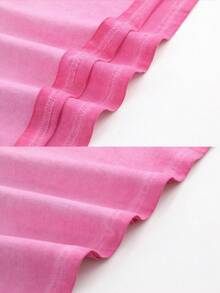 230g Thickened Gradient Pink Washed Distressed Oversized Pure Cotton Short-Sleeve T-Shirt, Unisex Street/Hip Hop/Punk/Harajuku Style, Great Gift For Boyfriend Or Girlfriend DG013 - 玫紅色 - 查看 5