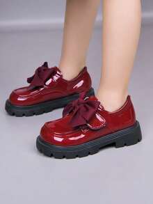 Girls' Patent Leather Princess Shoes, Soft Bottom English Style Student Shoes, Spring/Autumn Children Shoes, Little Girls' Loafers - Red - View 7