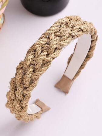 1件装女士波西米亚风宽边多股编织麻绳发带、发箍、发圈